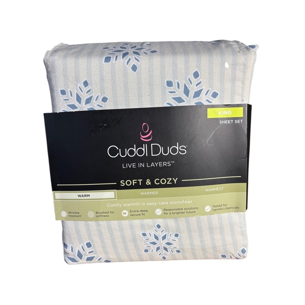 Cuddl Duds Full Microfiber Sheet Set Blue & White Snowflake GIFT NEW
